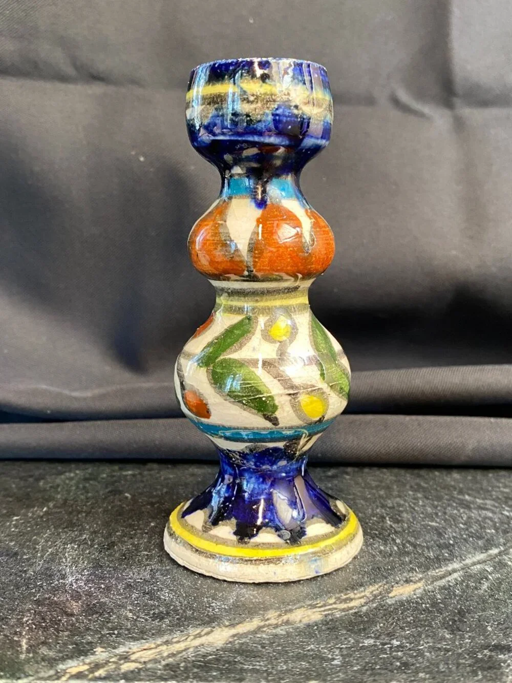 Vintage Israeli Ceramic Armenian Pottery Shabbat Candlestick Holder Jerusalem